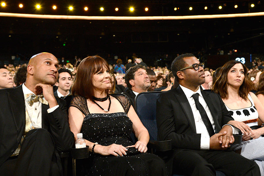 Keegan Michael Key Cynthia Blaise Jordan Peele And Chelsea Peretti At The 2015 Creative Arts Emmys Television Academy