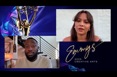 Lamorne Morris presents the Emmy for Outstanding Actress in a Short Form Comedy Or Drama Series to Jasmine Cephas Jones for #FreeRayshawn at Night Four of the Creative Arts Emmys. 