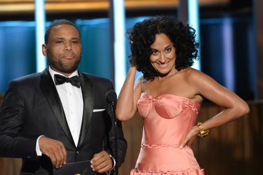 Anthony Anderson and Tracee Ellis Ross at the 67th Emmy Awards.