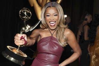 Keke Palmer, host of Password, backstage at the 75th Creative Arts Emmy Awards