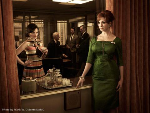 Still of Christina Hendricks and Elisabeth Moss and background in Mad Men