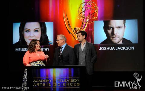 Melissa McCarthy, John Shaffner and Joshua Jackson at the 63rd Primetime Emmy® Awards Nominations Ceremony