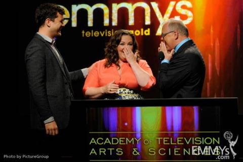 Joshua Jackson, Melissa McCarthy & John Shaffner at the 63rd Primetime Emmy Awards Nominations Ceremony