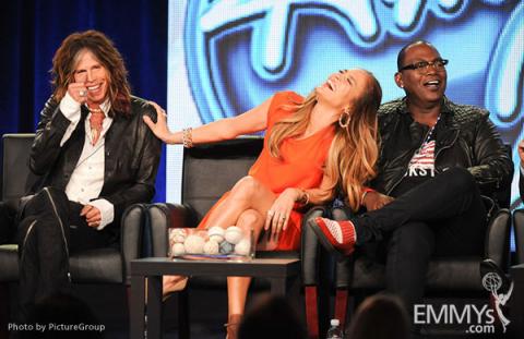 American Idol judges Steven Tyler, Jennifer Lopez and Randy Jackson at the 2012 winter TCA conference