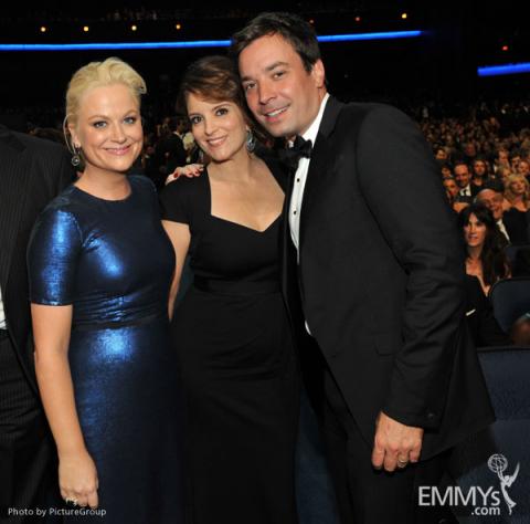 Amy Poehler, Tina Fey and Jimmy Fallon during the Academy of Television Arts & Sciences 63rd Primetime Emmy Awards 