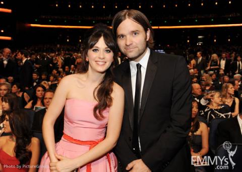 Zooey Deschanel (L) and Ben Gibbard (R) in the audience 