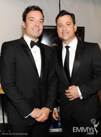 Jimmy Fallon and Jimmy Kimmel in the audience during the Academy of Television Arts & Sciences 63rd Primetime Emmy Awards