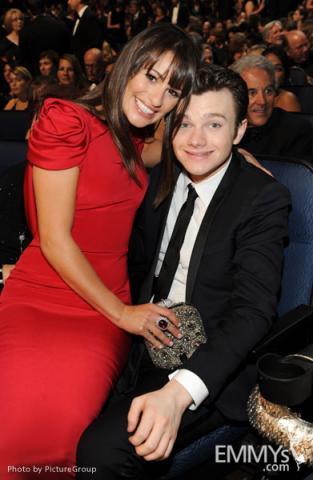 Lea Michele (L) and Chris Colfer in the audience
