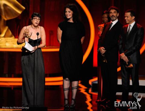 Ellen Lewis and Meredith Tucker accept award at the Academy of Television Arts and Sciences 2011 Primetime Creative Arts Emmys