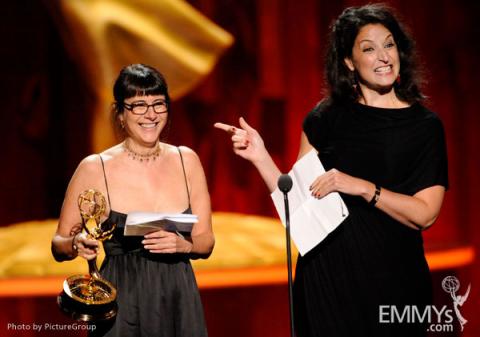 Ellen Lewis and Meredith Tucker accepting their award at the 2011 Primetime Creative Arts Emmys