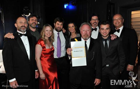 Winning team from "Deadliest Catch" backstage at the Academy of Television Arts and Sciences 2011 Primetime Creative Arts Emmys