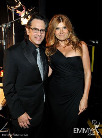 Jason Katims and Connie Britton backstage at the Academy of Television Arts and Sciences 2011 Primetime Creative Arts Emmys