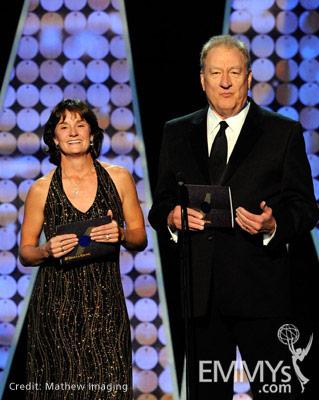 Bonnie Blair (L) and Don Mischer speak onstage during the 62nd Primetime Creative Arts Emmy Awards 