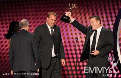 Winners of Best Sound Mixing for Half-Hour Series for "Entourage" and "Modern Family" onstage