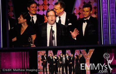 Winners of Outstanding Writing For A Variety, Music, or Comedy Series for "The Colbert Report" onstage