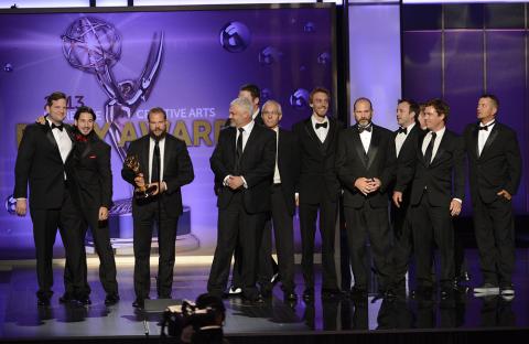 Creative team of Deadliest Catch accepts the award for Outstanding Cinematography for Reality Programming