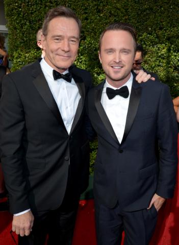 Bryan Cranston and Aaron Paul on the Red Carpet at the 65th Emmys