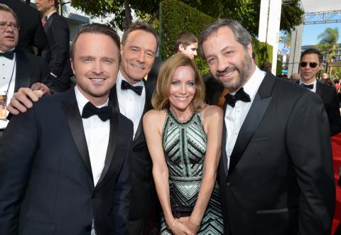 Aaron Paul, Bryan Cranston, Leslie Mann and Judd Apatow on the Red Carpet at the 65th Emmys