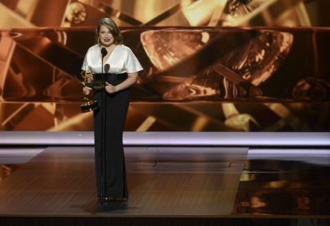 Merritt Wever on stage at the 65th Emmys