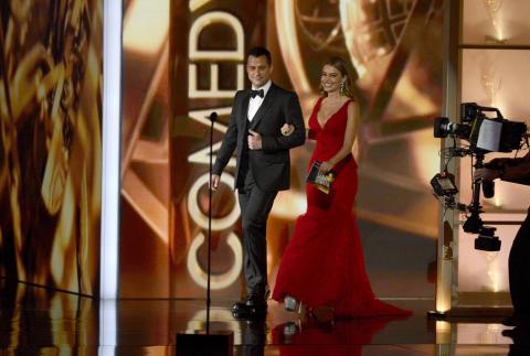 Jimmy Kimmel and Sofia Vergara onstage at the 65th Emmys