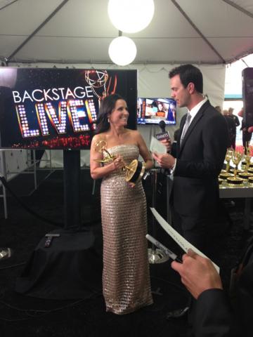 Julia Louis-Dreyfus backstage at the 65th Emmys