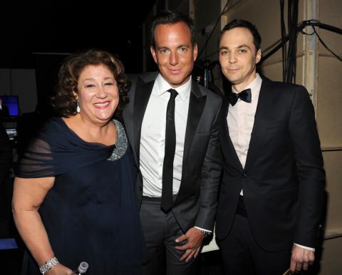 Margo Martindale, Will Arnett, and Jim Parsons on stage at the 65th Emmys