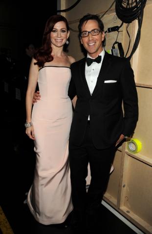 Carrie Prestion and Dan Bucatinsky backstage at the 65th Emmys