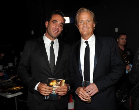 Bobby Cannavale and Jeff Daniels backstage at the 65th Emmys
