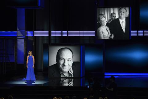 Edie Falco on stage at the 65th Emmys