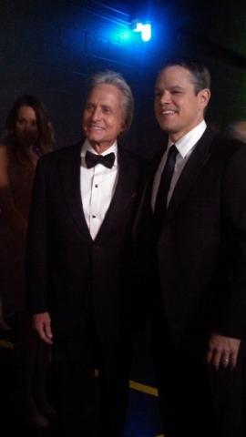 Matt Damon and Michael Douglas backstage at the 65th Emmys