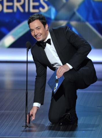 Jimmy Fallon on stage at the 65th Emmys