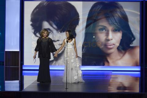 Diahann Carroll and Kerry Washington on stage at the 65th Emmys