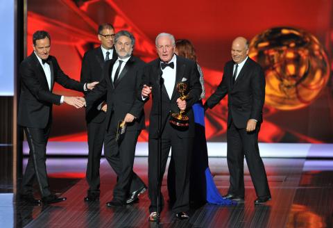 Jerry Weintraub and the producing team from "Behind the Candelabra" accept the award for Outstanding Miniseries or Movie at the 65th Emmys