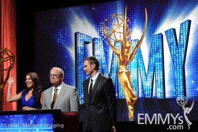 Sofia Vergara, John Shaffner and Joel McHale at the 62nd Primetime Emmy Awards Nominations Ceremony