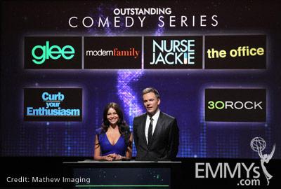 Sofia Vergara and Joel McHale at the 62nd Primetime Emmy Awards Nominations Ceremony