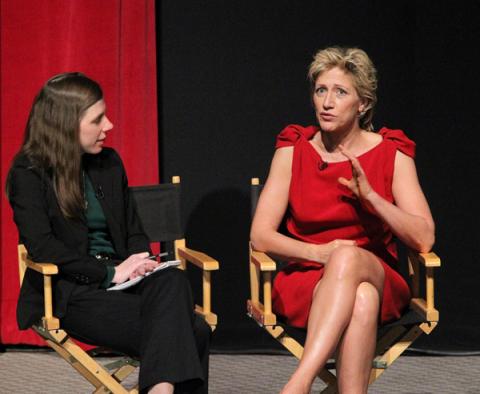 Variety's Cynthia Littleton, the evening's moderator, with actress Edie Falco