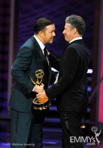 Presenter Ricky Gervais and TV personality Jon Stewart
