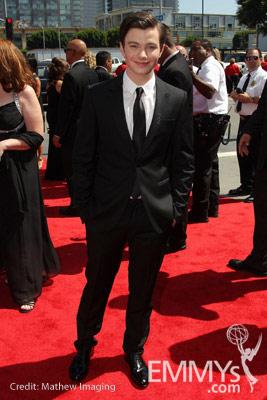 Actor Chris Colfer arrives at the 62nd Annual Primetime Emmy Awards held at the Nokia Theatre