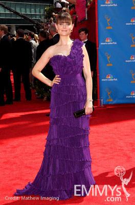 Emily Deschanel arrives at the 62nd Annual Primetime Emmy Awards held at the Nokia Theatre 
