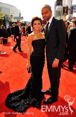 Actress Eva Longoria Parker and NBA player Tony Parker arrive at the 62nd Annual Primetime Emmy Awards held at the Nokia Theatre