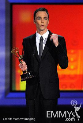 Actor Jim Parsons accepts his award onstage at the 62nd Annual Primetime Emmy Awards held at the Nokia Theatre 