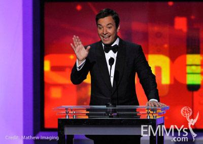 Host Jimmy Fallon speaks onstage at the 62nd Annual Primetime Emmy Awards held at the Nokia Theatre 