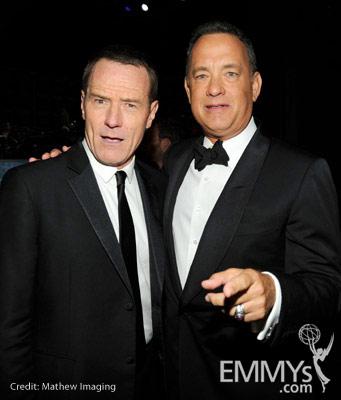 Actors Bryan Cranston and Tom Hanks attend the 62nd Annual Primetime Emmy Awards held at Nokia Theatre 