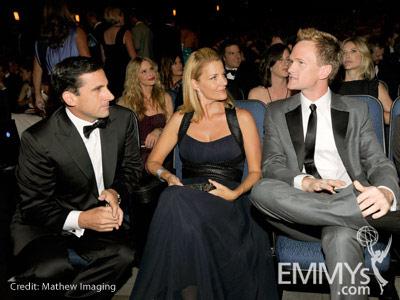 Actors Steve Carell, wife Nancy and actor Neil Patrick Harris attend the 62nd Annual Primetime Emmy Awards held at Nokia Theatre
