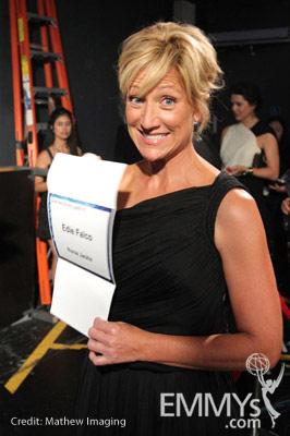 Edie Falco in the Green Room during the 62nd Annual Primetime Emmy Awards held at Nokia Theatre