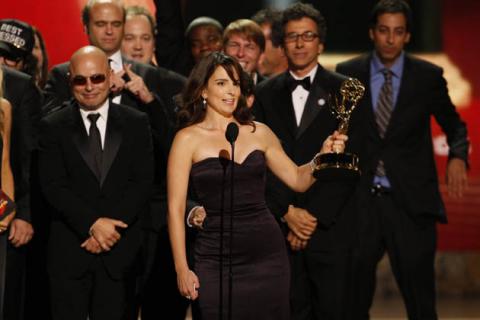 Tina Fey accepts the EMMY for 30 Rock at the 60th Primetime Emmys