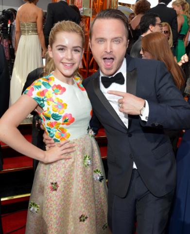 Kiernan Shipka and Aaron Paul on the Red Carpet at the 65th Emmys