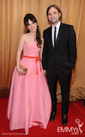 Zooey Deschanel (L) and Mark Says Hi arrive at the Academy of Television Arts & Sciences 63rd Primetime Emmy Awards