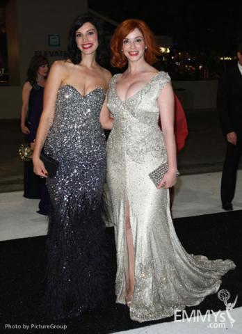 Jessica Pare (L) and Christina Hendricks arrive at the Governors Ball 