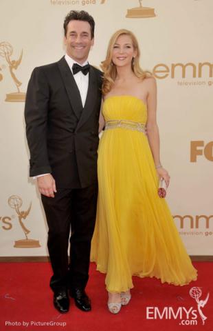 Jon Hamm and Jennifer Westfeldt arrive at the Academy of Television Arts & Sciences 63rd Primetime Emmy Awards